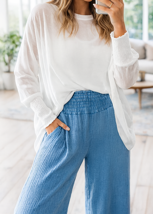 White Semi Sheer Blouse December. RTS