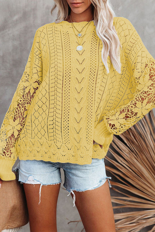 Yellow Crochet Lace Knit Sweater FB