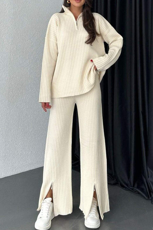 Zip Ribbed Pullover Set FB