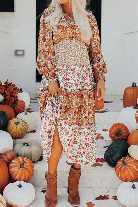 Khaki Floral Ruffled Midi August.