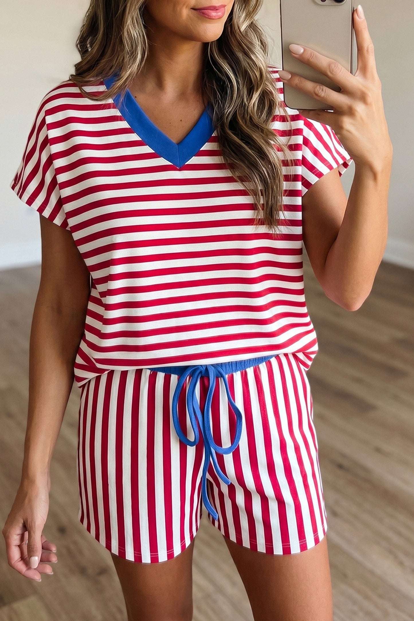 Stripe V Neck Shortie Set *Best Seller*