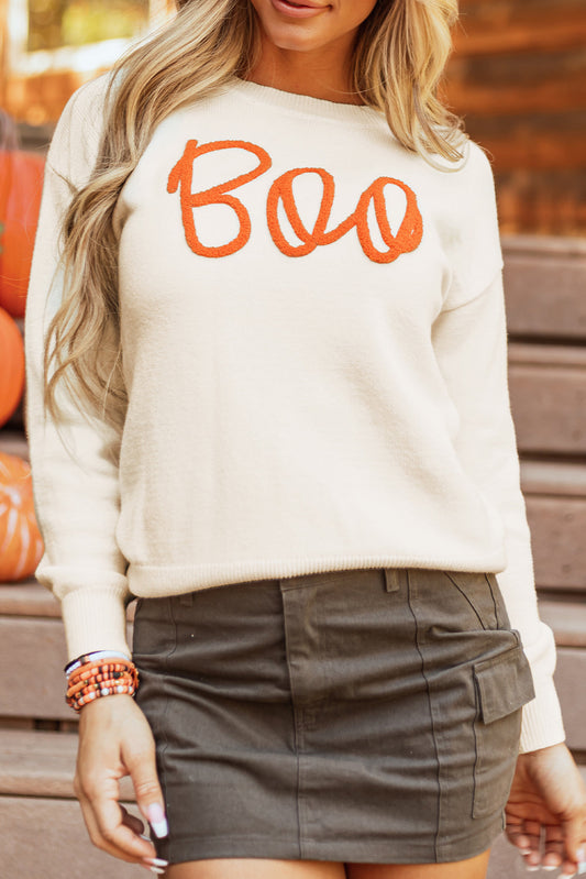 BOO Halloween Knitted Ribbed Sweater FB