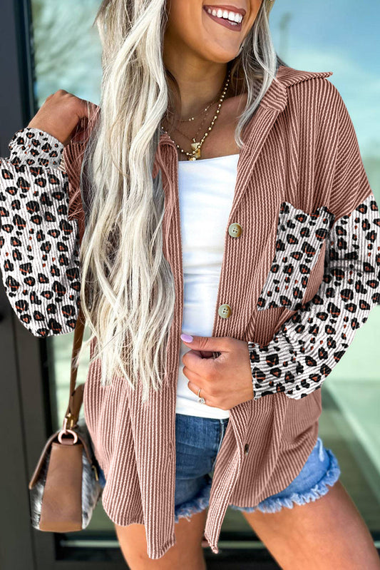 Leopard Patched Ribbed Shacket FB