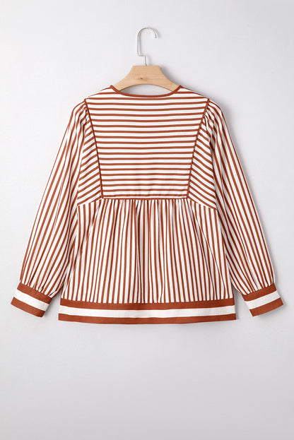 Brown Stripe Long Sleeve Blouse RTS