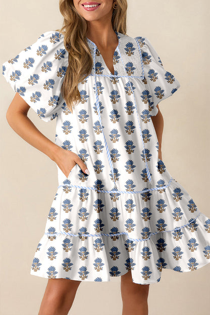 Blue Puff Mini Dress