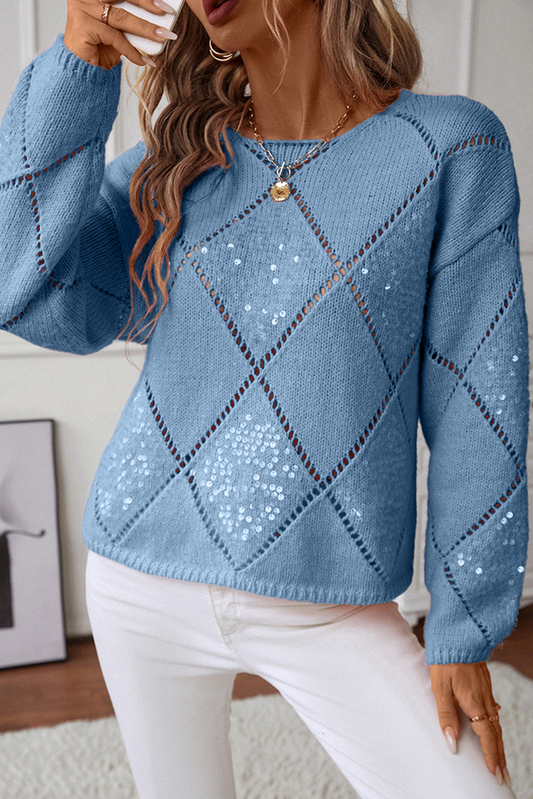 Blue Hollowed Rhombus Sweater FB