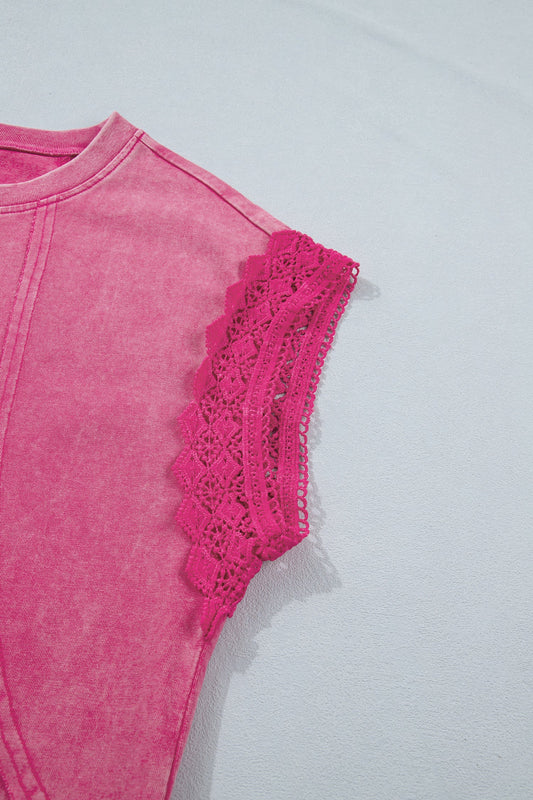 Mineral Wash Lace Detail Top RTS