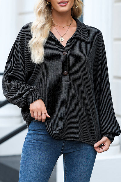Oversized Ribbed Henley Top FB