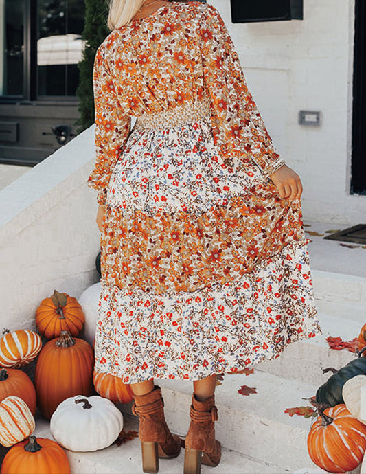 Khaki Floral Ruffled Midi August.