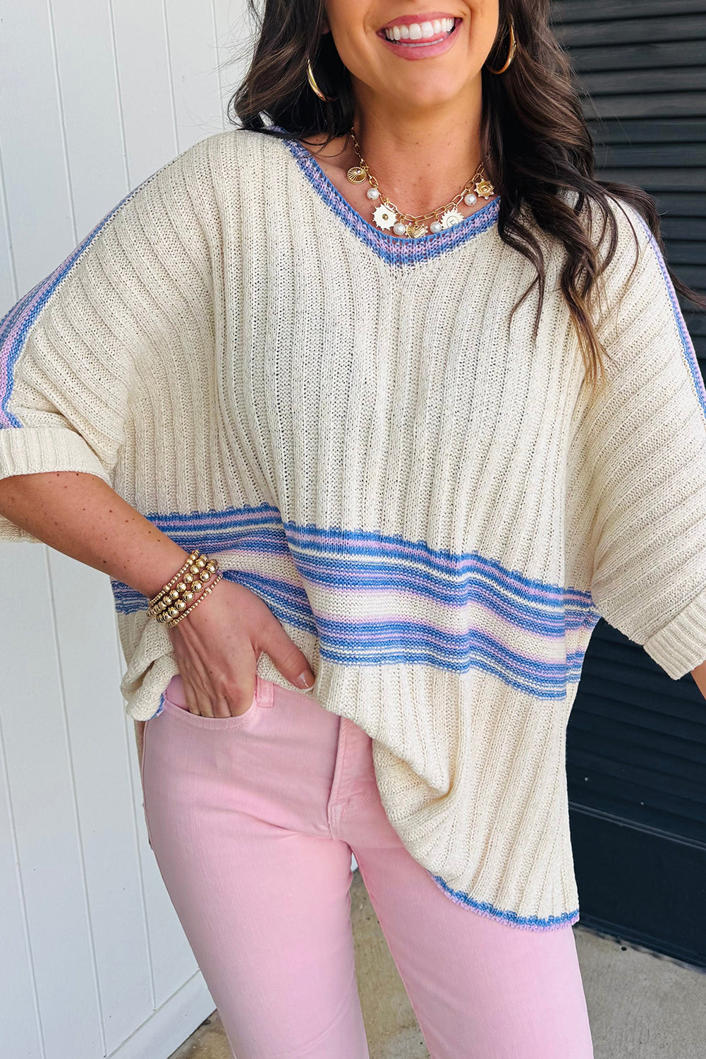 Striped Oversized Dolman Sweater RTS