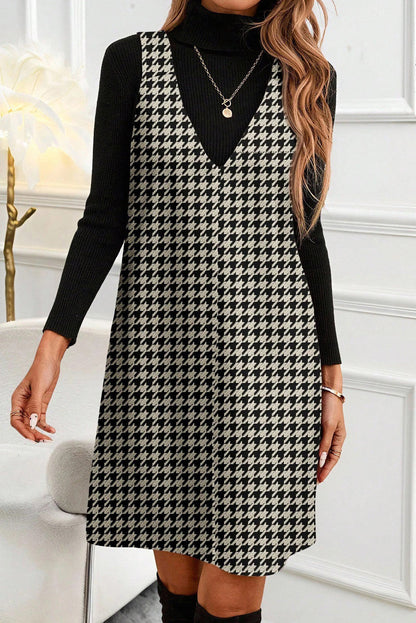 V Neck Houndstooth Mini Dress RTS