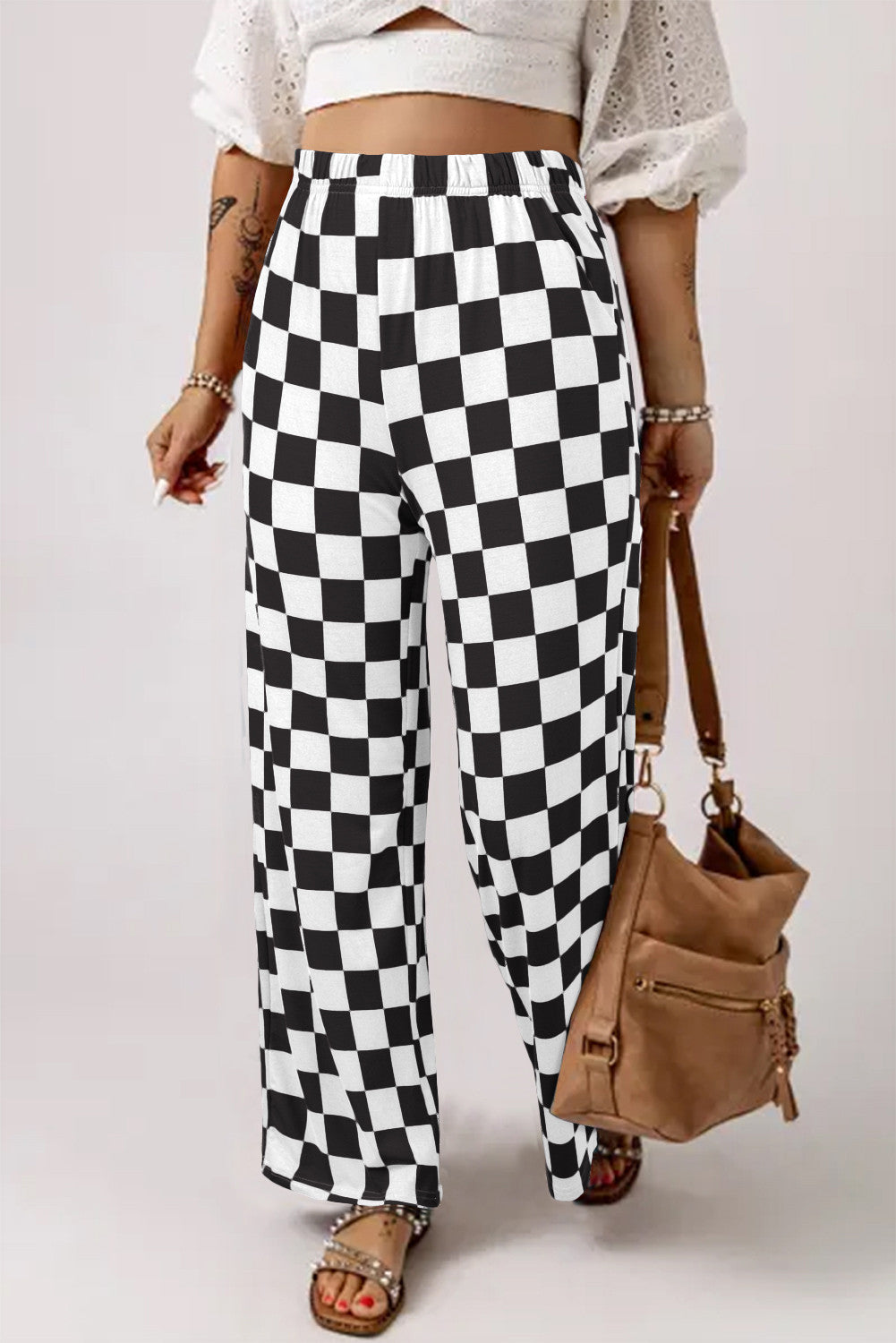 Black Checkered High Waist Pants RTS