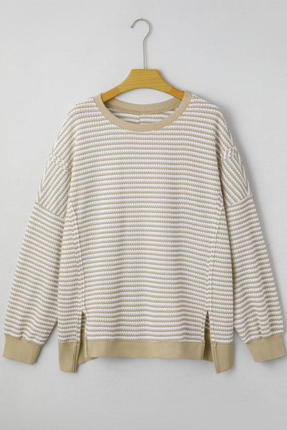 Brown Stripe Knit Ribbed Top RTS