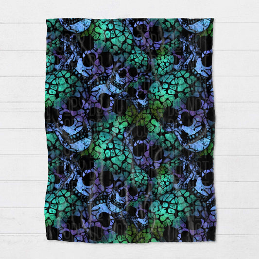 Blanket - Halloween - Blue Green Skulls - PREORDER