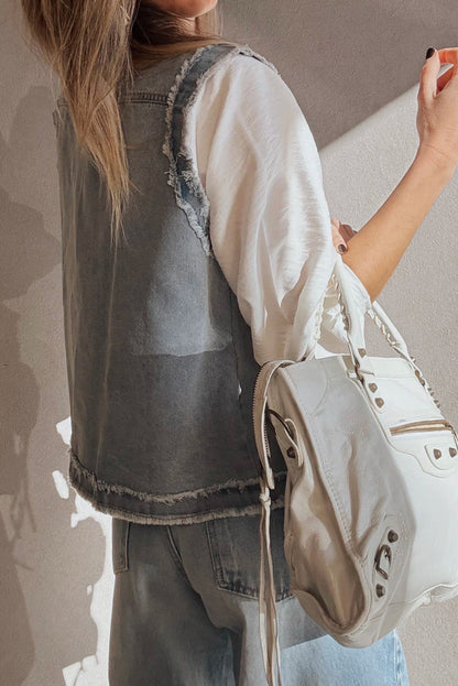 Blue Frayed Denim Vest October.